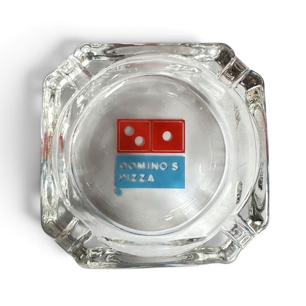 Vintage Domino’s Pizza Clear Glass Ashtray Heavy Thick Advertising 70s 80s
